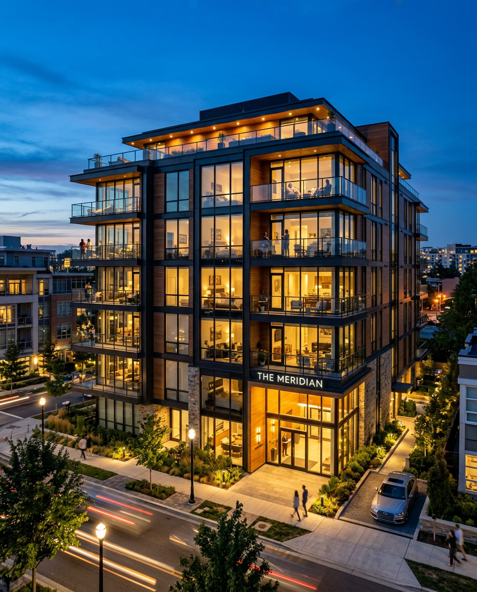 Modern investment property at dusk